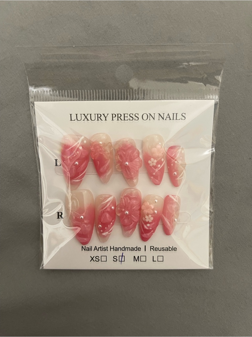 Luxury Pink Press-On Nails - Floral Handmade Set
